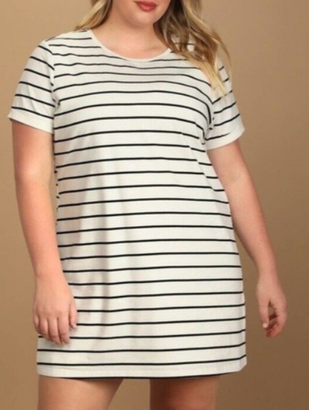 Lulu’s Black & White Striped T-Shirt Dress Size 1X Casual Stretchy